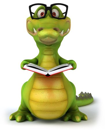 Cartoon crocodile reading a bookの写真素材