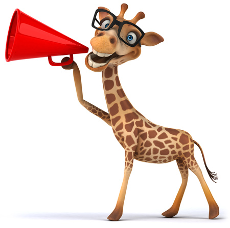 Cartoon giraffe shouting into megaphoneの写真素材