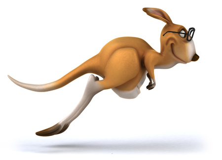 Cartoon kangaroo with glasses hoppingの写真素材