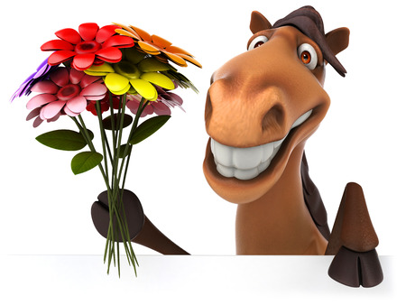 Cartoon horse with a bunch of flowersの写真素材