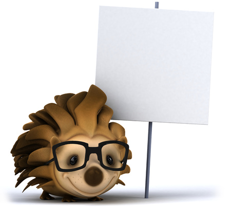 Cartoon hedgehog with a placardの写真素材