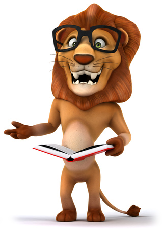 Cartoon lion holding a bookの写真素材
