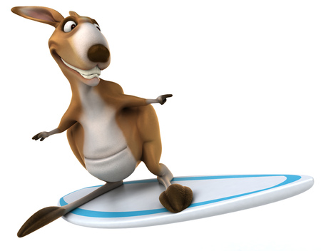 Cartoon kangaroo surfingの写真素材