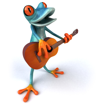 Cartoon frog with a guitarの写真素材
