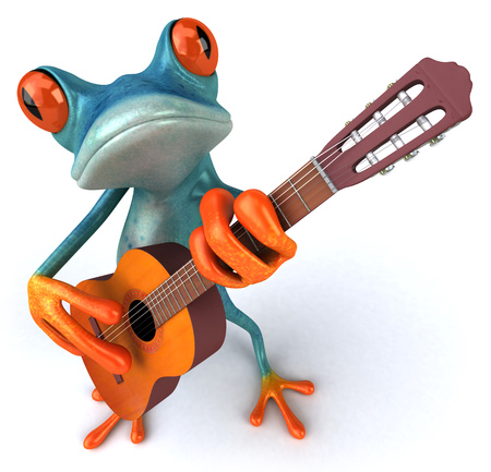 Cartoon frog with a guitarの写真素材