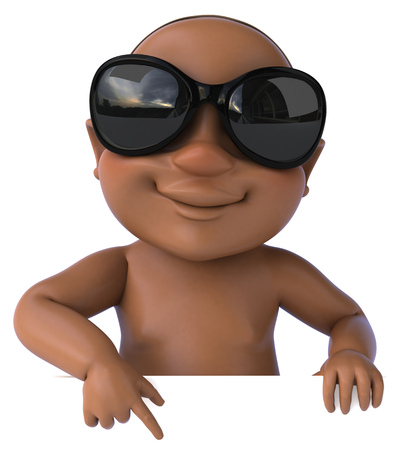 Cartoon baby with sunglasses pointing downwardの写真素材