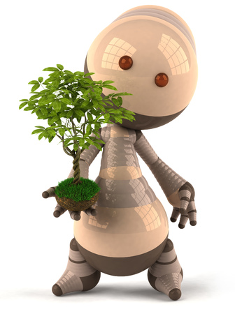 Robot holding a plantの写真素材