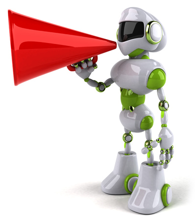 Cartoon robot with a megaphoneの写真素材