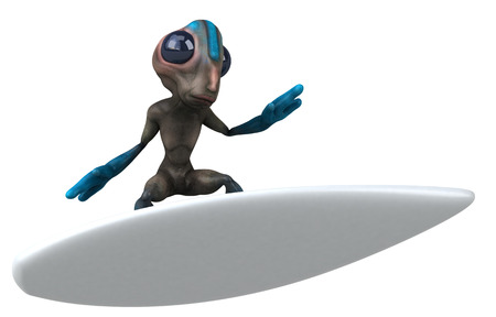 Cartoon alien on surfing boardの写真素材