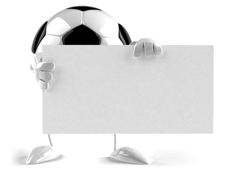 Cartoon soccer ball holding placardの写真素材