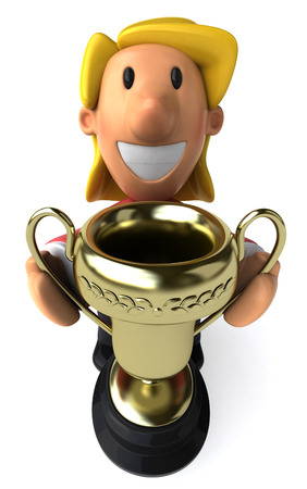 Cartoon casual woman holding a trophyの写真素材