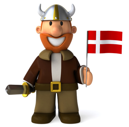 Cartoon viking man with Flag of Denmarkの写真素材