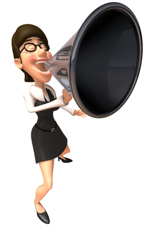 Cartoon businesswoman shouting into megaphoneの写真素材