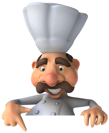 Chef character pointing belowの写真素材