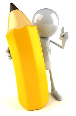 3D character holding a pencilの写真素材