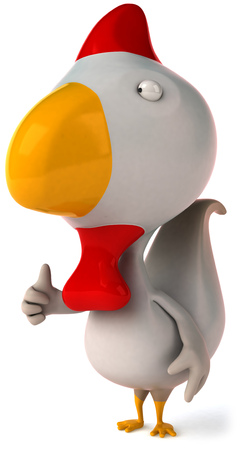 Chicken character showing thumbs upの写真素材