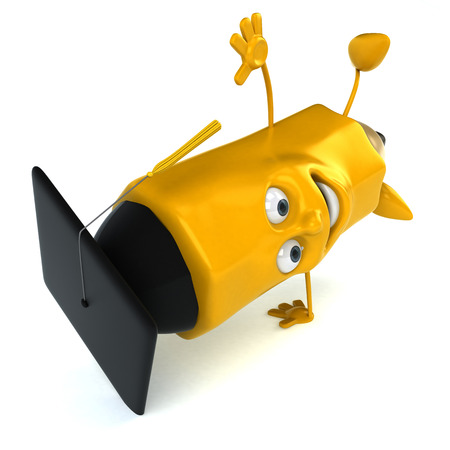 Pencil character with graduation hat doing a handstandの写真素材