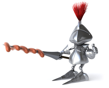 Knight with sausages poked with weapon of joustの写真素材
