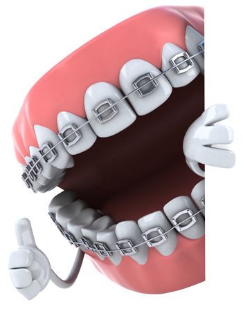 Dentures character with braces showing thumbs up
