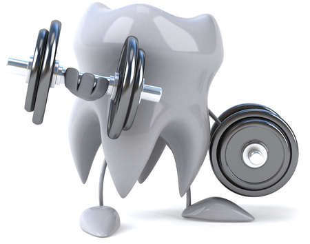 Tooth character lifting dumbbellsの写真素材