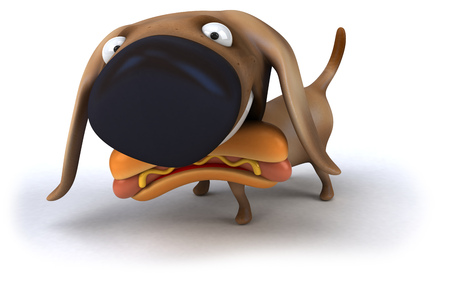 Cartoon dog with a hotdogの写真素材