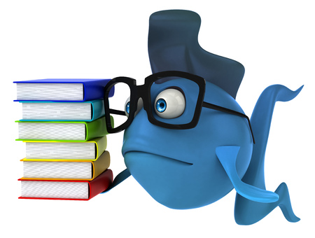 Cartoon fish glasses and booksの写真素材