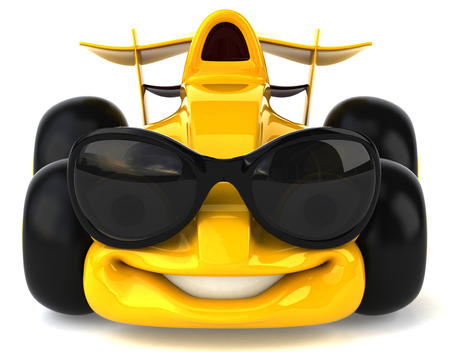 Cartoon yellow racing car with sunglassesの写真素材