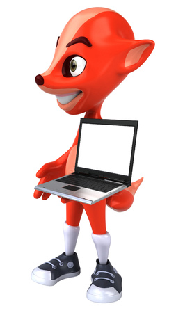 Cartoon fox with a laptopの写真素材
