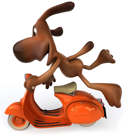 Cartoon dog is riding a scooterの写真素材