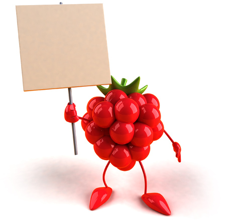 Cartoon raspberry holding signboardの写真素材