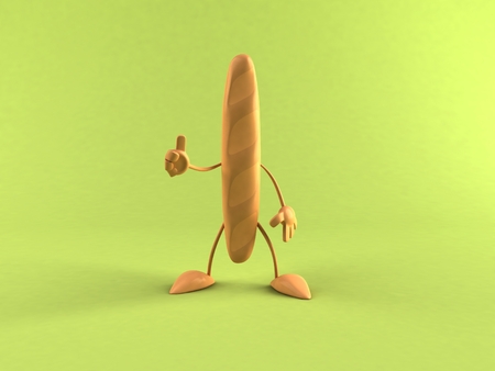 Cartoon baguette showing thumbs upの写真素材