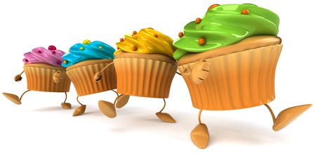 Cartoon cupcakes are walkingの写真素材