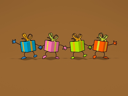 Cel shaded gift boxes walkingの写真素材