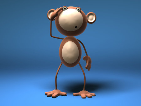 Cartoon monkey standing and looking