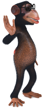 3D chimpanzee with glasses wavingの写真素材