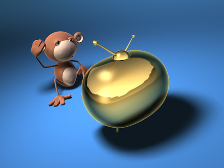 Cartoon monkey watching televisionの写真素材