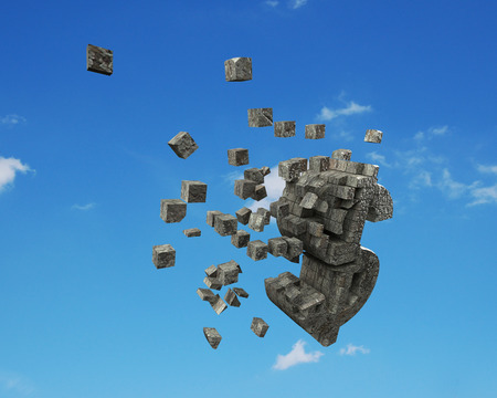 3D shattered Dollar currency symbol over sky backgroundの写真素材