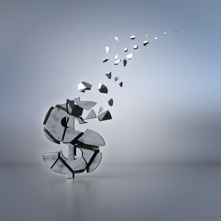 3D shattered Dollar currency symbolの写真素材