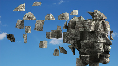 3D shattered stone head conceptの写真素材