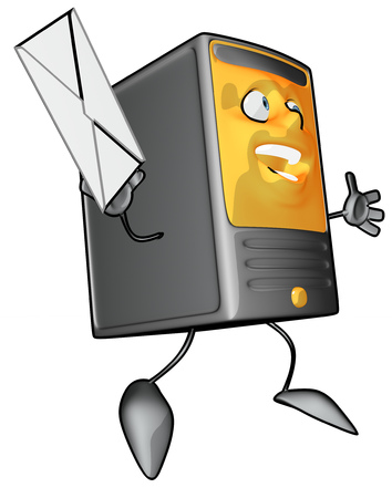 Cartoon computer character with a letterの写真素材