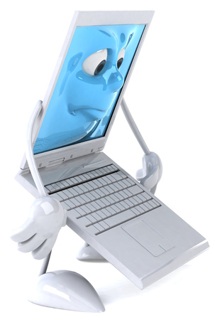 Cartoon laptop character feeling tiredの写真素材