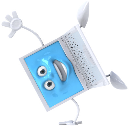 Cartoon laptop character doing handstandの写真素材