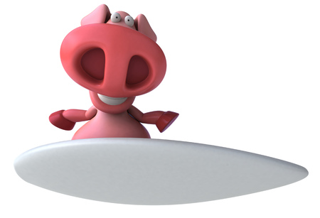 Pig character on surfboardの写真素材