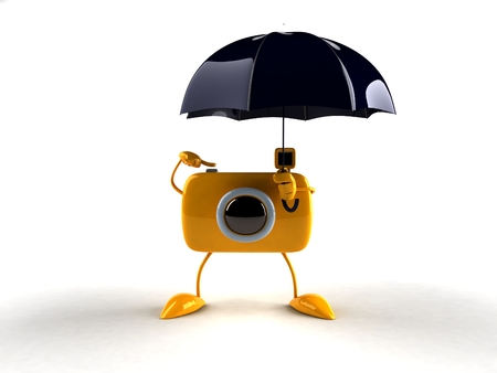 Camera character holding an umbrellaの写真素材