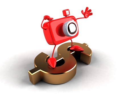 Camera character on dollar symbolの写真素材