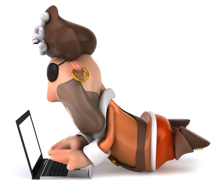 Pirate character using a laptopの写真素材
