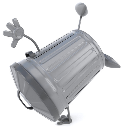 3D dustbin character doing handstandの写真素材