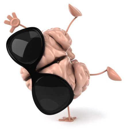 3D brain character with sunglasses doing handstandの写真素材