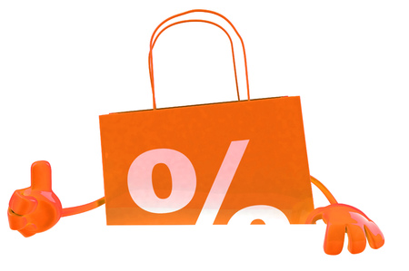 Cartoon shopping bag with percentage symbol is showing thumbs upの写真素材