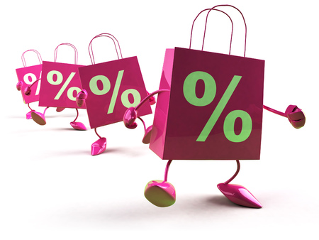Shopping bags with percentage symbol are walkingの写真素材